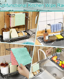 Expandable Stainless Steel Over-the-Sink Caddy Organizer – Adjustable Kitchen Storage Rack (Black, Small)