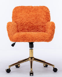 AA Furniture Office Chair,Artificial Rabbit Hair Home Office Chair With Golden Metal Base,Adjustable Desk Chair Swivel Office Chair,Vanity Chair Orange