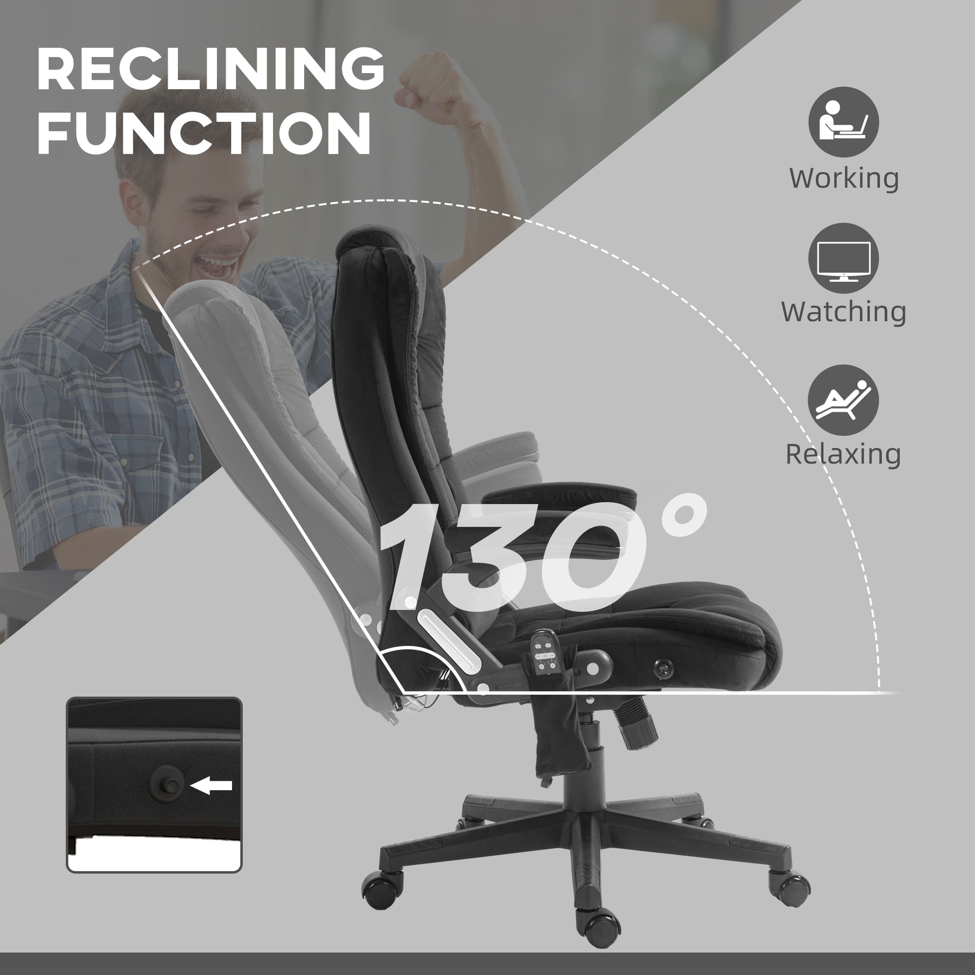6 Point Executive Office Chair with Heat, Velvet High Back Vibrating Massage Office Chair, Black