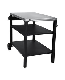3-Tier Outdoor Grill Cart With Stainless Steel Top & Side Shelf, Movable BBQ Prep Table With Wheels, Rolling Serving Bar Cart For Patio, Backyard, Pizza Oven Stand, Black