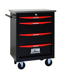 4 Drawers Multifunctional Tool Cart With Wheels,Metal Rolling Tool Cart Storage For Garage Workshop Warehouse Repair Shop--With Stainless Steel Roof- BLACK RED