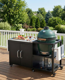 K&K 76.6  Outdoor Large Grill Cart With Storage Cabinet, Outdoor Kitchen Island With Steel Drop Leaf For Large Big Green Egg, Outdoor Grill Table With Adjustable Shelf & Hooks & Bottle Opener For BBQ