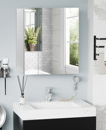 Wall Mounted Mirror Cabinet, Bathroom Medicine Cabinet with Mirror, 3 Doors and Adjustable Shelves, White