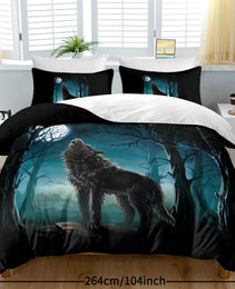 Moon Wolf Bedding Green Watercolor Forest Wolf Landscape Duvet Cover Sets 3 Pieces Wild Animal Bedding Set Twin Full Queen King Size