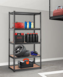 VEVOR Storage Shelving Unit, 5-Tier Adjustable, 2000 Lbs Capacity, Heavy Duty Garage Shelves Metal Organizer Utility Rack, Black,  For Kitchen Pantry Basement Bathroom Laundry