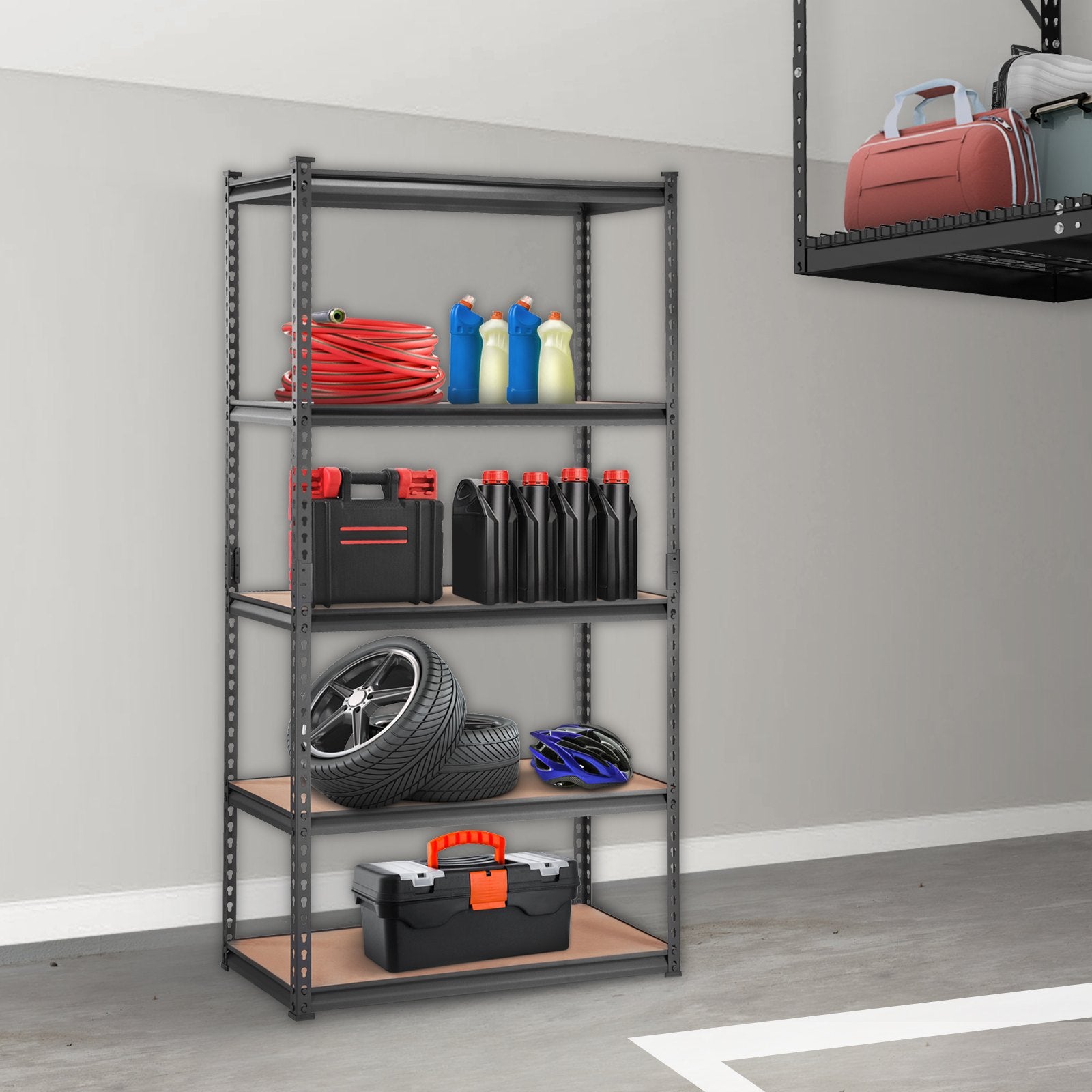 VEVOR Storage Shelving Unit, 5-Tier Adjustable, 2000 Lbs Capacity, Heavy Duty Garage Shelves Metal Organizer Utility Rack, Black,  For Kitchen Pantry Basement Bathroom Laundry