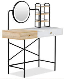 Makeup Vanity Desk With 3-Mode Lighted Mirror & Wireless Charging Station , Vanity Table With Drawer & 3 Open Shelves For Ample Storage Space - CJDS