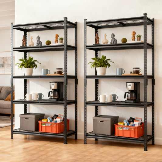 2- Piece 5- Tier Storage Shelves Set  Heavy- Duty Garage Shelving  Adjustable Shelving Unit  Steel Shelf  Boltless Assembly  For Garage  Shed  Black