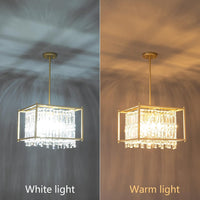 Modern Foyer Chandelier, Gold Crystal Chandelier Entryway Pendant Light Fixture, Square Adjustable Height Chandeliers for Kitchen Island, L15.74'' X H9.84''