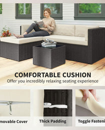 3 Piece Patio Furniture Set, Wicker Outdoor Patio Conversation Furniture Set with Cushions, Glass Top Table, Beige