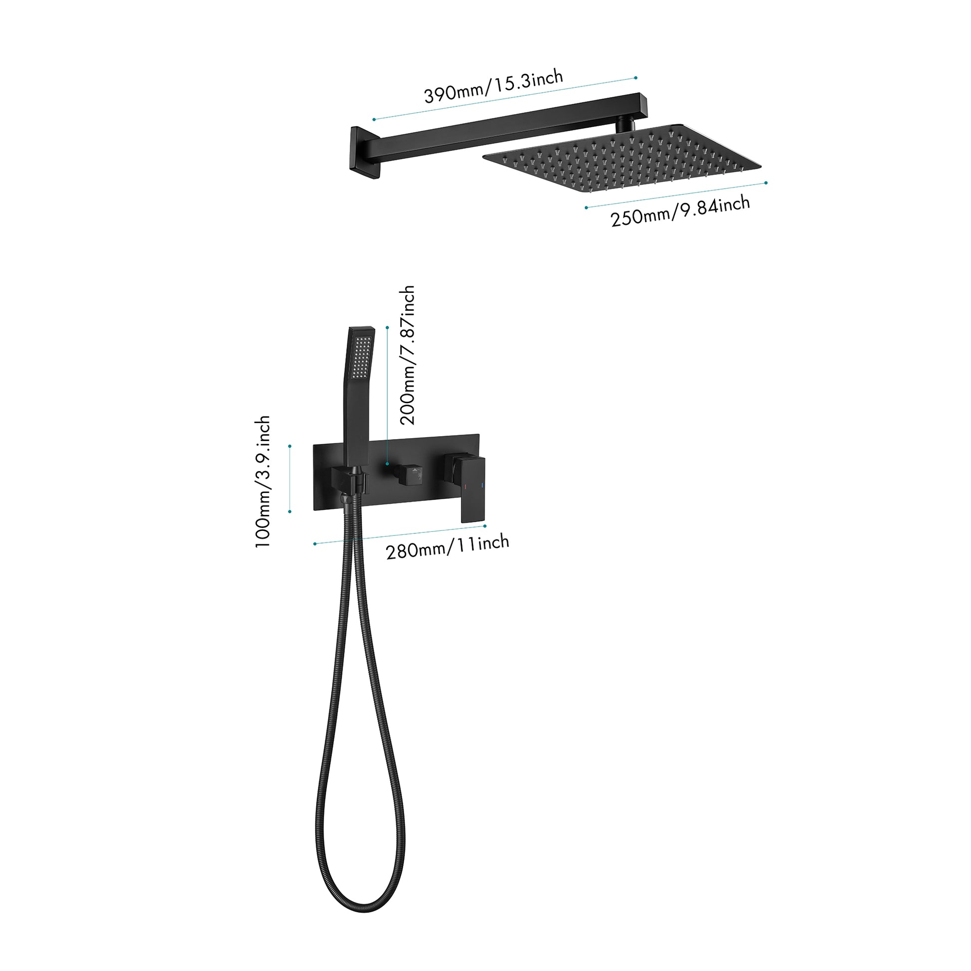 Brass Matte Black Shower Faucet With Shower System, 10 Inch Shower Head And Handheld Spray Bathroom Deluxe Faucet Combination