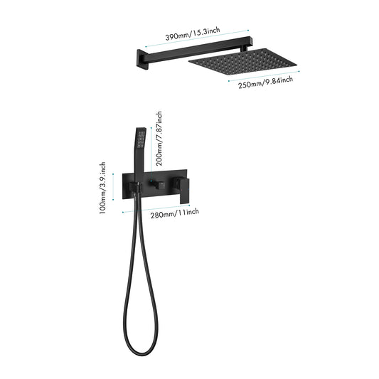 Brass Matte Black Shower Faucet With Shower System, 10 Inch Shower Head And Handheld Spray Bathroom Deluxe Faucet Combination