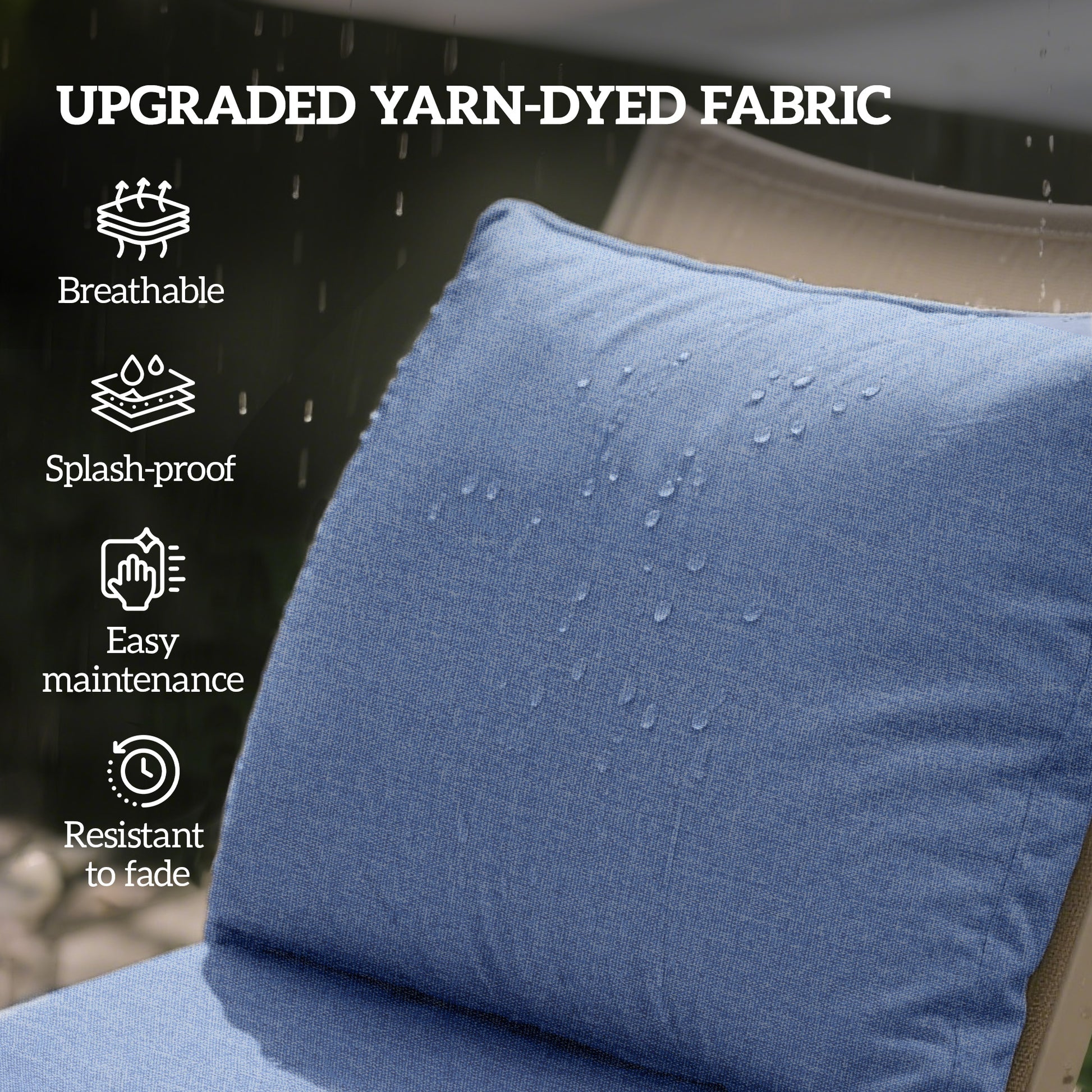 4 Patio Chair Cushions with Seat & Backrest, Fade Resistant Seat Replacement Cushion Set, Blue