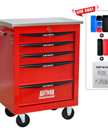 5 Drawers Multifunctional Tool Cart With Wheels,Metal Rolling Tool Cart Storage For Garage Workshop Warehouse Repair Shop--With Stainless Steel Roof--Red  Black