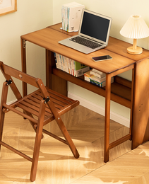 Bamboo Folding Desk,Space-Saving Computer Desk For Small Spaces, Foldable Study Table For Bedroom, Home Office, Dorm, Apartment Brown