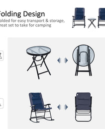 3 Piece Blue Rocking Bistro Set  Patio Chairs   Glass Coffee Table