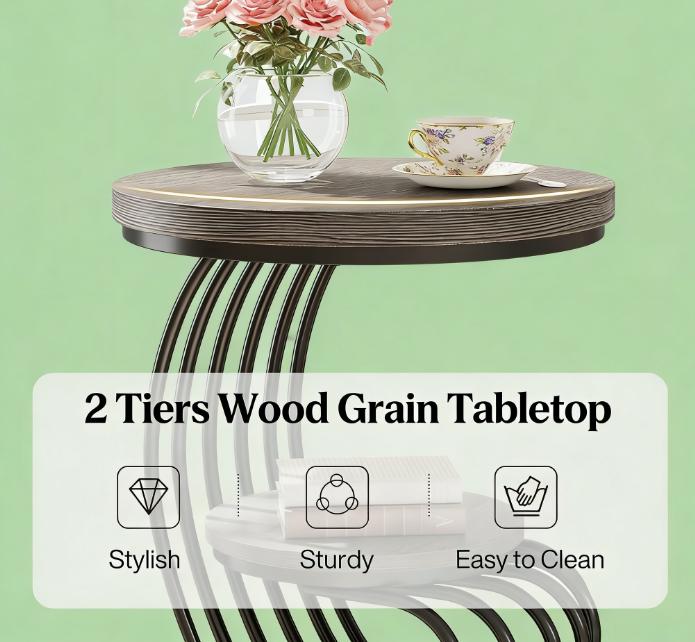 2 Tiers Couch Table,Round Side Table,End Table