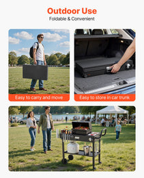 Outdoor Grill Cart, 31.0 X 17.0 Inch Tabletop Size Grilling Table, Foldable Outdoor Cooking Table With Tissue Holder, Wheels, Magnetic Tool Rack, BBQ Prep Tables For Picnic, Kitchen, Courtyard