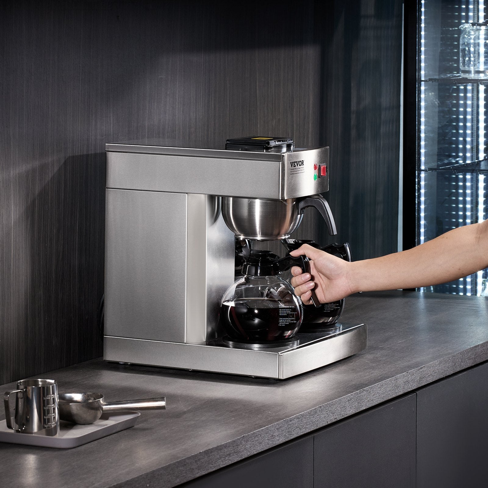 3-Station Commercial Coffee Brewer – 6-Minute Rapid Brew with 3 Warming Plates & 3 Carafes