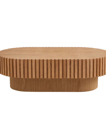 43.70Inch Modern Handcraft Drum Coffee Table Oval Coffee Table For Living Room,Small Wooden Coffee Table With Sturdy Pedestal For Office,ASH Color