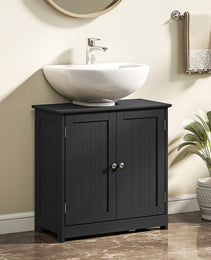 Pedestal Sink Storage Cabinet, Bathroom Sink Cabinet with U-Shape Cut-Out and Adjustable Shelf, Black