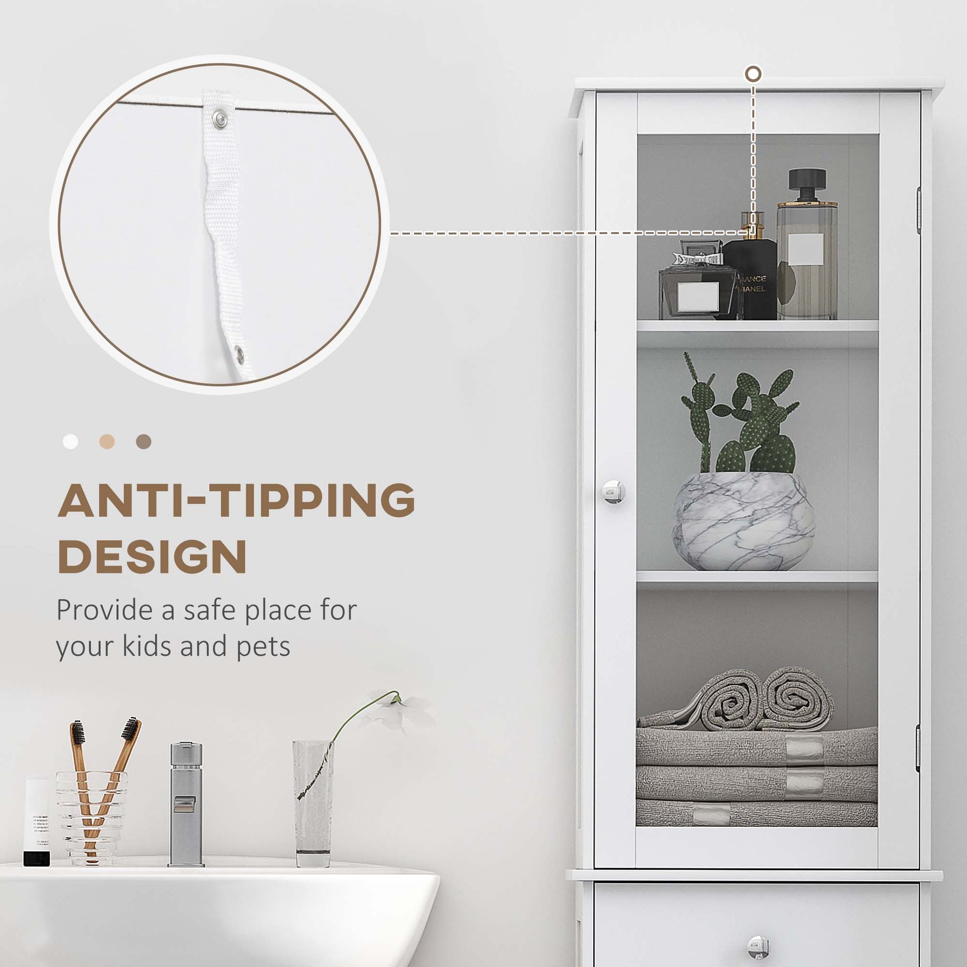 Slim Bathroom Storage Cabinet, Tall Bathroom Cabinet, Narrow Linen Tower with Acrylic Door, Drawer and Shelves, White
