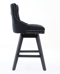 Swivel Velvet Barstools With Button Tufted Decoration And Wooden Legs, And Chrome Nailhead Trim, Leisure Style Bar Chairs,Bar Stools, Set Of 2 Black,SW1860BK
