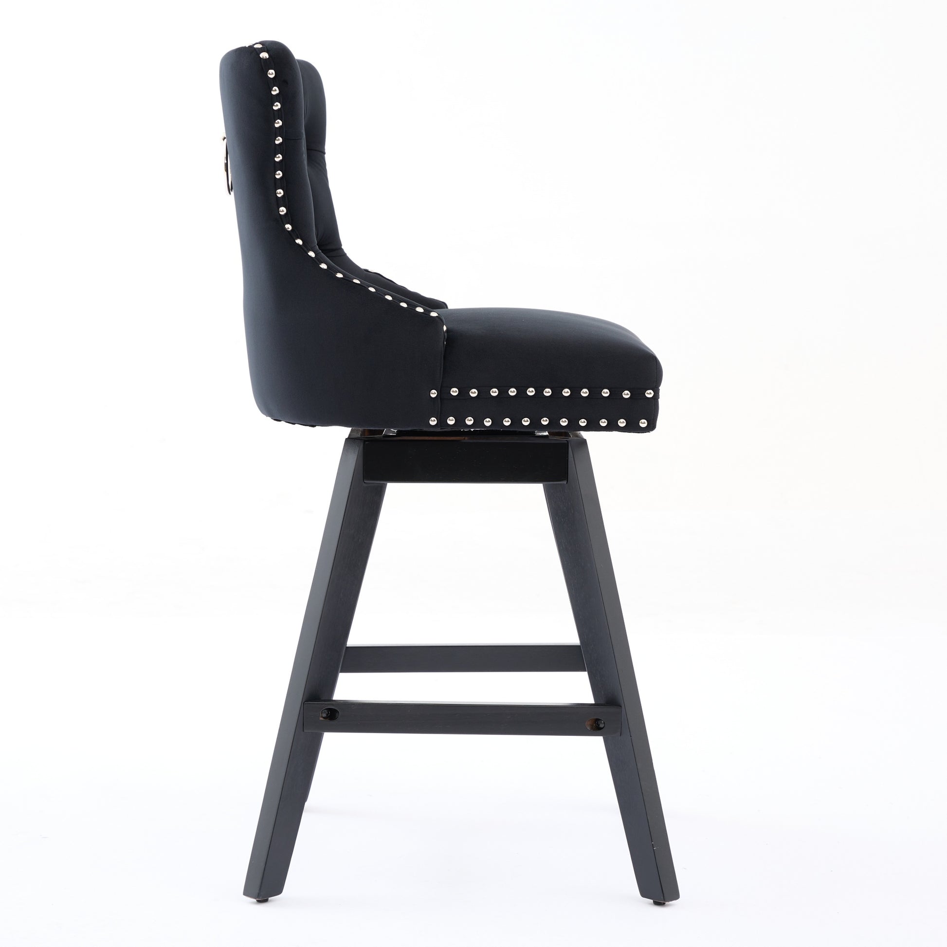 Swivel Velvet Barstools With Button Tufted Decoration And Wooden Legs, And Chrome Nailhead Trim, Leisure Style Bar Chairs,Bar Stools, Set Of 2 Black,SW1860BK