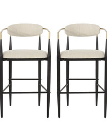 Barstools Set Of 2, Counter Height Upholstered Bar Stools With Back For Kitchen Island, Beige Faux PU Leather Seating Black Iron Legs 260LBS Weight Capacity