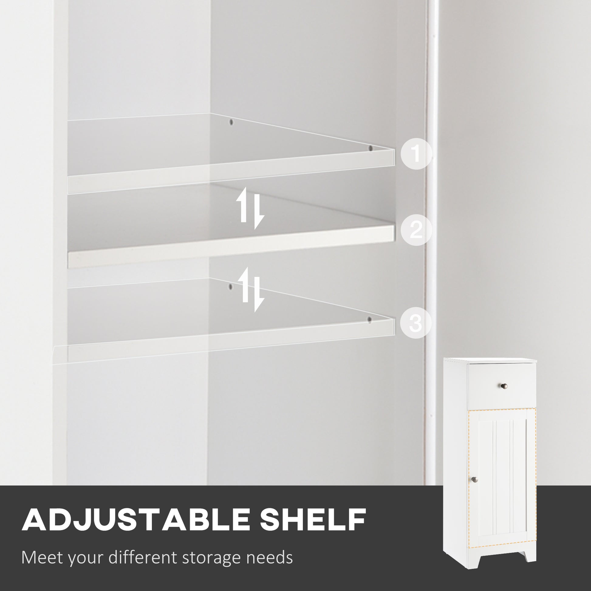 Short Bathroom Storage Cabinet, Cabinet Organizer with 1 Drawer and Adjustable Shelf for Living Room, White