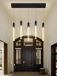 5-Lights Rectangular Pendant Lights for Kitchen Island Black Linear Crystal Chandelier Modern Chandeliers for Kitchen Island Dining Room
