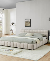 King Size Upholstered Bed ,comfortable Upholstered Bed Frame, Chenille Fabric, With Headboard And Solid Bed Frame. With Drawer For Storage.-Beige 88.5x85.5x31