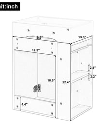 20 Inch Bathroom Vanity With Ceramic Sink, Diamond Pattern Door Design, Gold Handle & Side Storage Shelves Modern Small Space Cabinet With Towel Bar, MDF Construction, Assembly Required