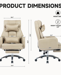 Swivel Ergonomic Office Chair, Technology Leather  High Back Office Chair With Lumbar Support Headrest, Sedentary Comfortable Boss Chair, 155 Reclining Computer Chair Color  Beige