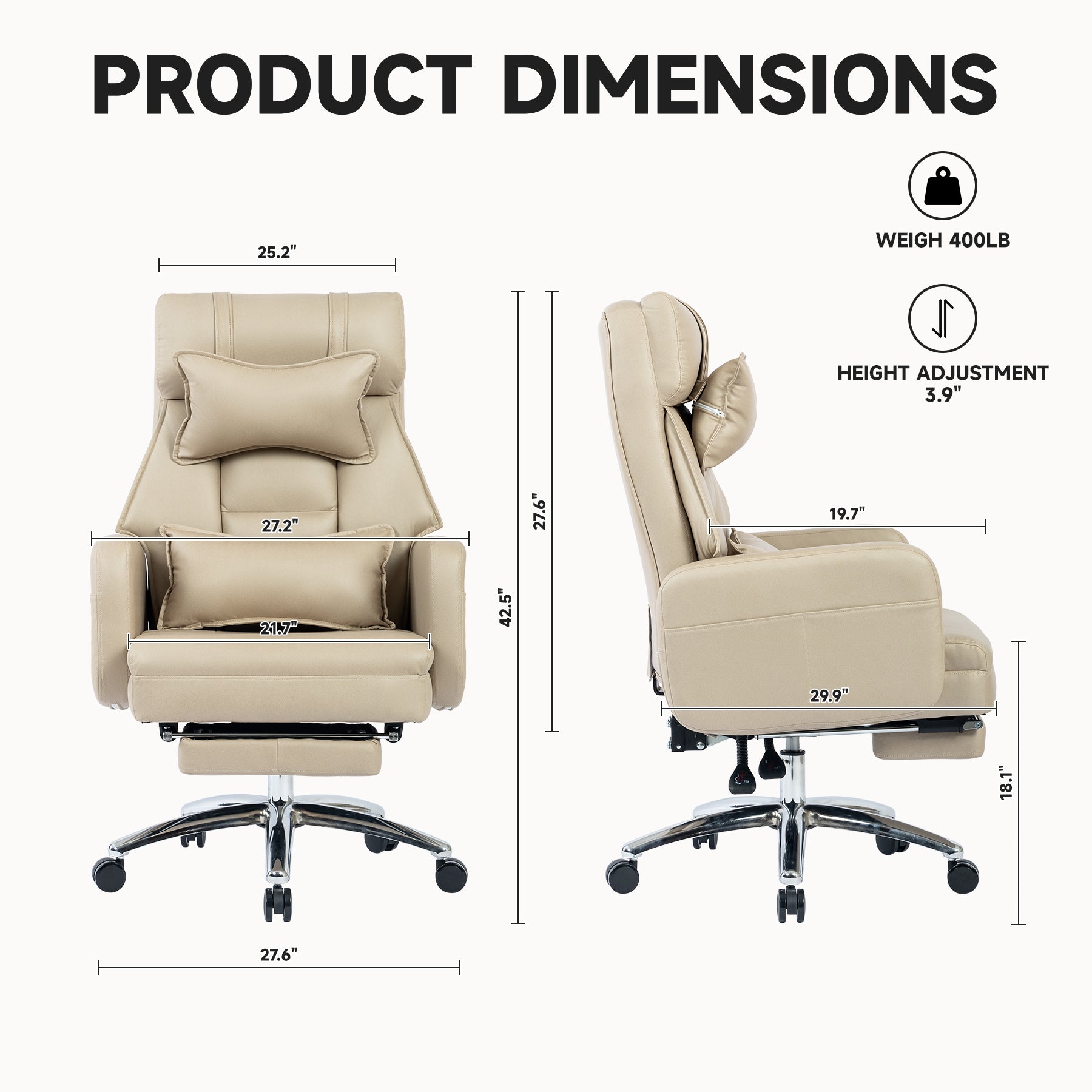 Swivel Ergonomic Office Chair, Technology Leather  High Back Office Chair With Lumbar Support Headrest, Sedentary Comfortable Boss Chair, 155 Reclining Computer Chair Color  Beige