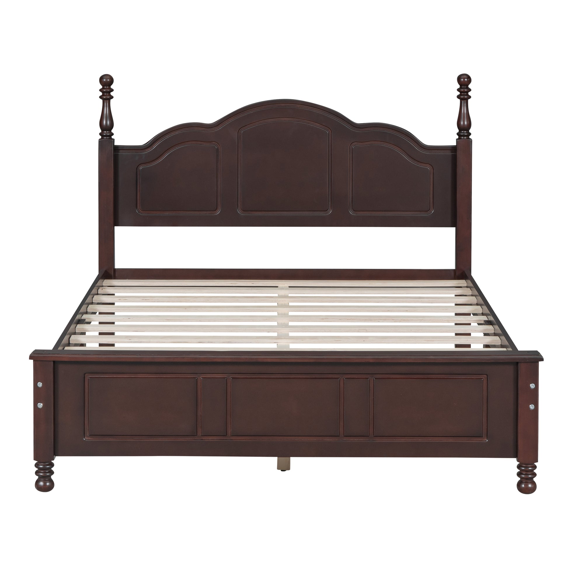 Full Size Wood Platform Bed Frame,Retro Style Platform Bed With Wooden Slat Support,Dark Walnut