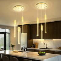 5-Lights Rectangular Pendant Lights for Kitchen Island Black Linear Crystal Chandelier Modern Chandeliers for Kitchen Island Dining Room