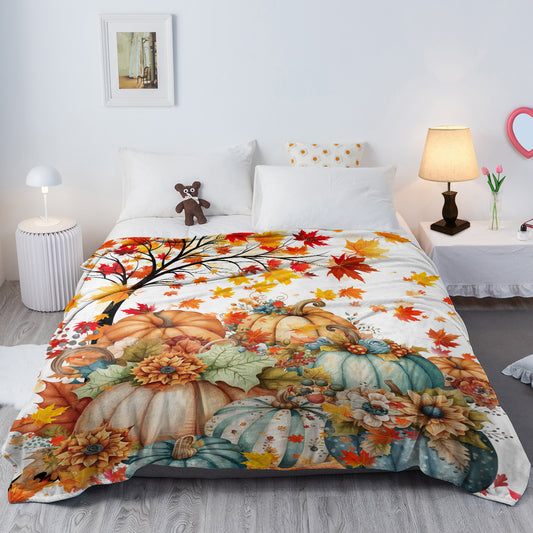 Fall Throw Blanket Pumpkin Flower Printed Blankets Soft Flannel Throw Cute Halloween Blanket Gifts For Kids Teens Boys Girls