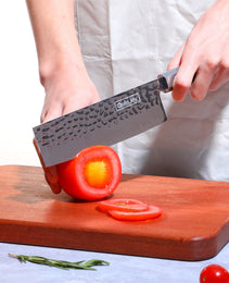 Qulajoy Nakiri Knife 7 Inch - Hammered Japanese Vegetable Knife 9cr18mov Mirror Polishing Hand Forged Blade Kitchen Knife - Olivewood Handle With Sheath