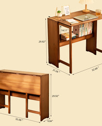 Bamboo Folding Desk,Space-Saving Computer Desk For Small Spaces, Foldable Study Table For Bedroom, Home Office, Dorm, Apartment Brown