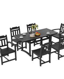 7 Pieces Patio Dining Set, Outdoor Rectangle Furniture Table And Chairs Set, All Weather Garden Furniture Table Sets, HIPS Patio Conversation Set, For Lawn, Deck, Backyard, Poolside, Black