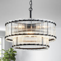 Flower Crystal Chandelier for Dining Room, Living Room, Kitchen, Bedroom, 6-Light Floral Light Fixture, D18*H16~41Inch (Adjustable Height), K9 Crystal & Gold Finish