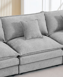 Modular Sectional Sofa, 102 Inch L Shaped Couch Set For Living Room, 3-Seater Comfy Cloud Couches With Movable Ottoman, DIY Combination, Chenille, Grey