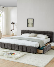 King Size Upholstered Bed ,comfortable Upholstered Bed Frame, Chenille Fabric, With Headboard And Solid Bed Frame. With Drawer For Storage.-Dark Gray 88.5x85.5x31