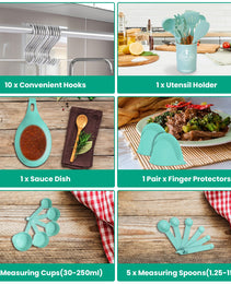 4 Colors Options -- Set Of 35Pcs Kitchen Cooking Utensils Set Spatula Set Baking Utensil Set Kitchen Accessories Necessities With Holder Egg Whisk Separator Tong Turner Spoons Cups