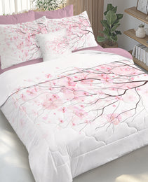 Cherry Blossom Pattern Comforter Set 8PCS Twin Size Soft Bedding Set,1 Comforter,1 Pilow Cover,1 Flat Sheet,1 Fitted Sheet,4 Cushion Cover