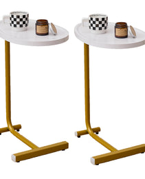 2-pieces White C-shaped Side Table, C Shaped End Table, Side Table For Couch And Bed, Small Side Table For Small Spaces