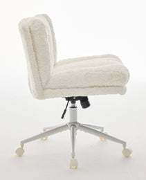 W26.4 Inch Wider Seat Office Chair,Artificial Rabbit Hair Home Office Chair With Metal Base,Adjustable Desk Chair Swivel Office Chair,Vanity ChairCream
