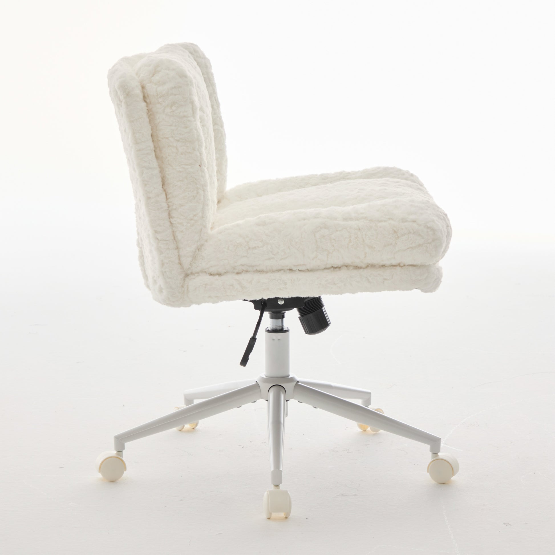 W26.4 Inch Wider Seat Office Chair,Artificial Rabbit Hair Home Office Chair With Metal Base,Adjustable Desk Chair Swivel Office Chair,Vanity ChairCream