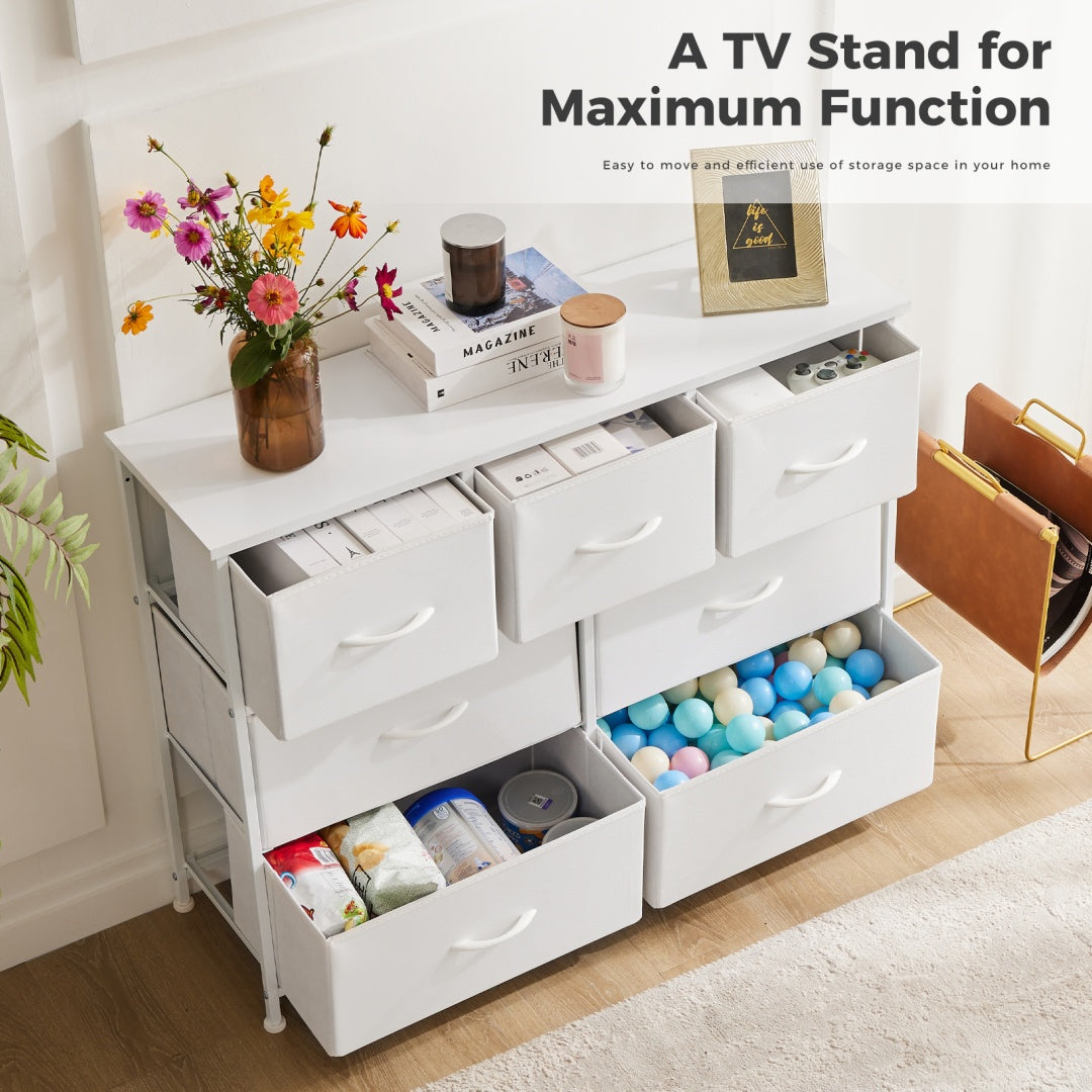 Tall Dresser Fabric Storage Tower ,Wooden Top For Kid Room, Closet, Entryway, Nursery